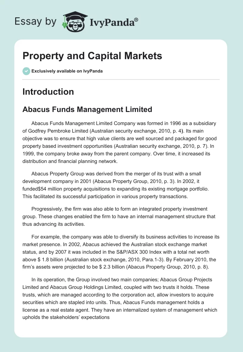 Property and Capital Markets. Page 1
