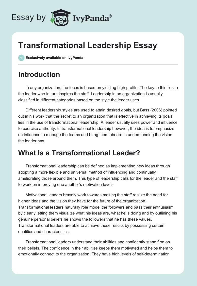 essay for transformational leadership