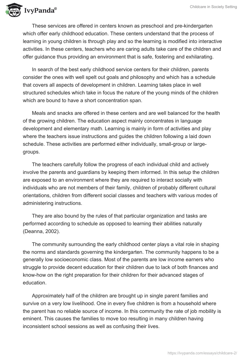 Childcare in Society Setting. Page 2