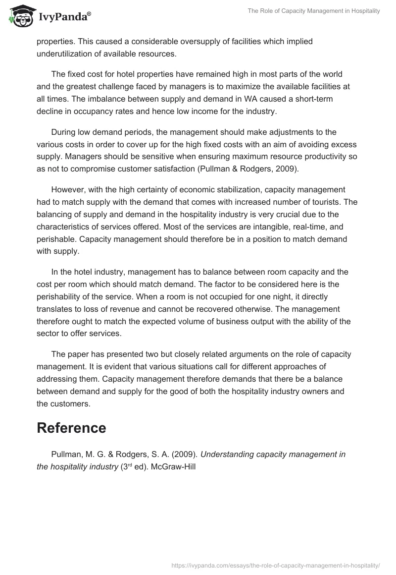 The Role of Capacity Management in Hospitality. Page 2