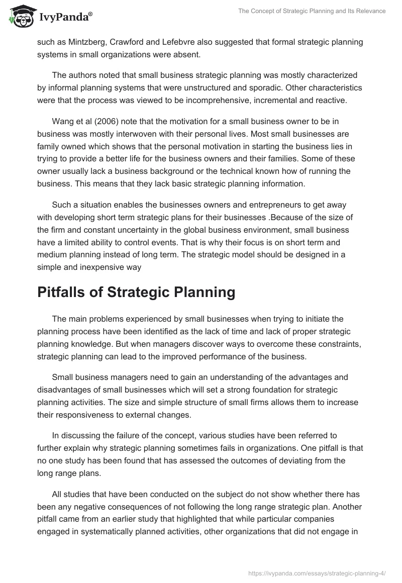 The Concept of Strategic Planning and Its Relevance. Page 4