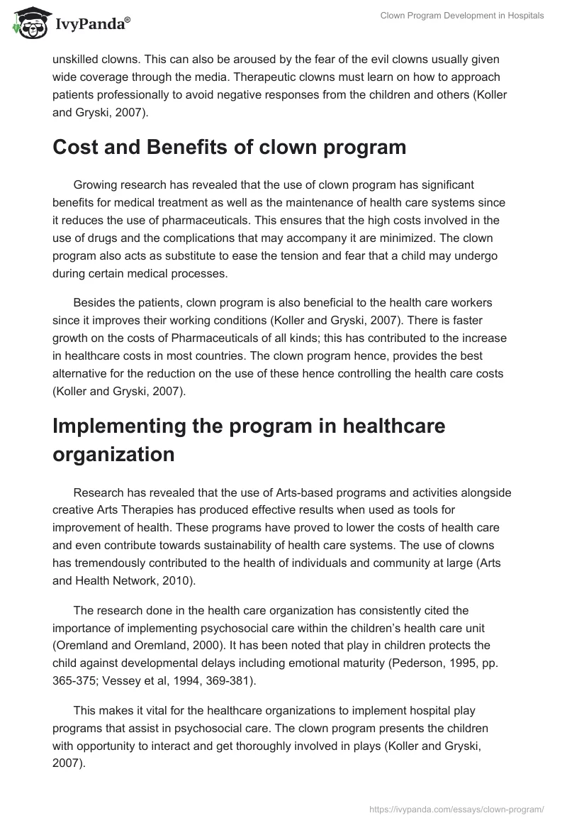 Clown Program Development in Hospitals. Page 2
