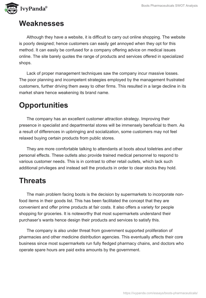 Boots Pharmaceuticals SWOT Analysis. Page 2