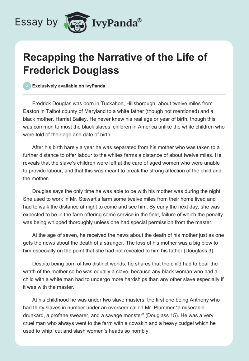 Recapping the "Narrative of the Life of Frederick Douglass". Page 1