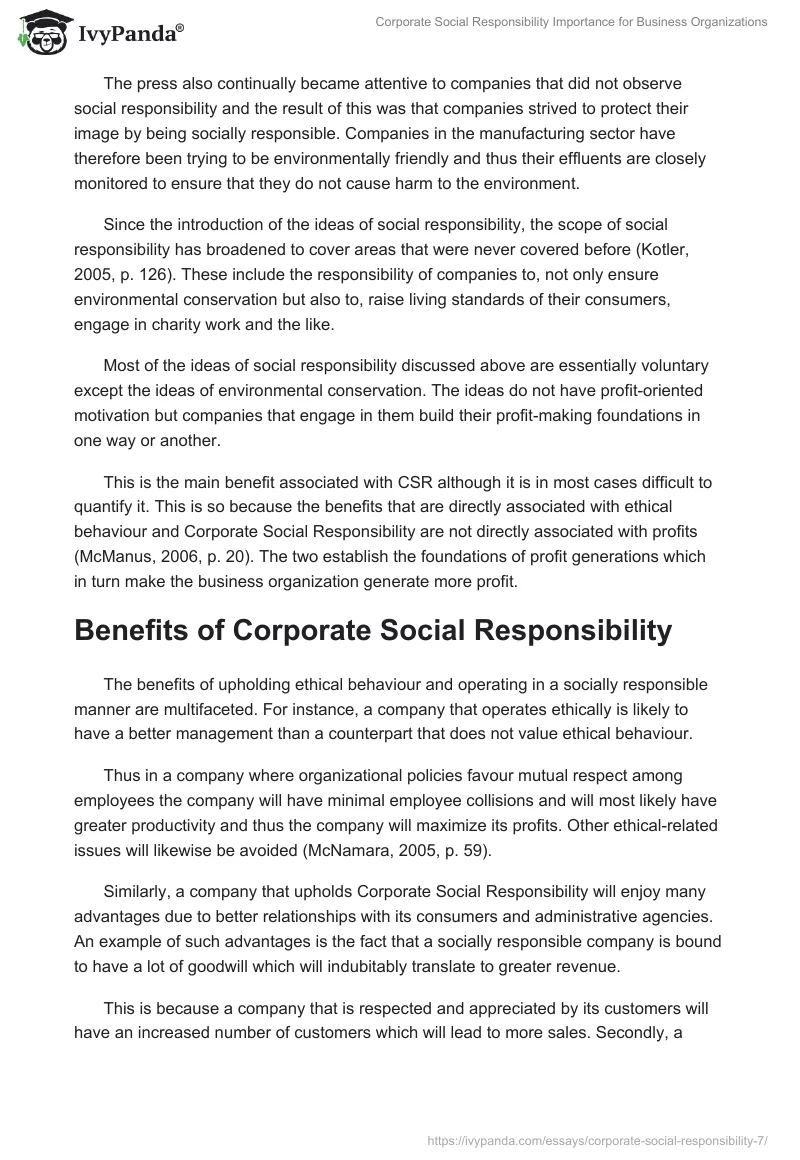 Corporate Social Responsibility Importance for Business Organizations. Page 2