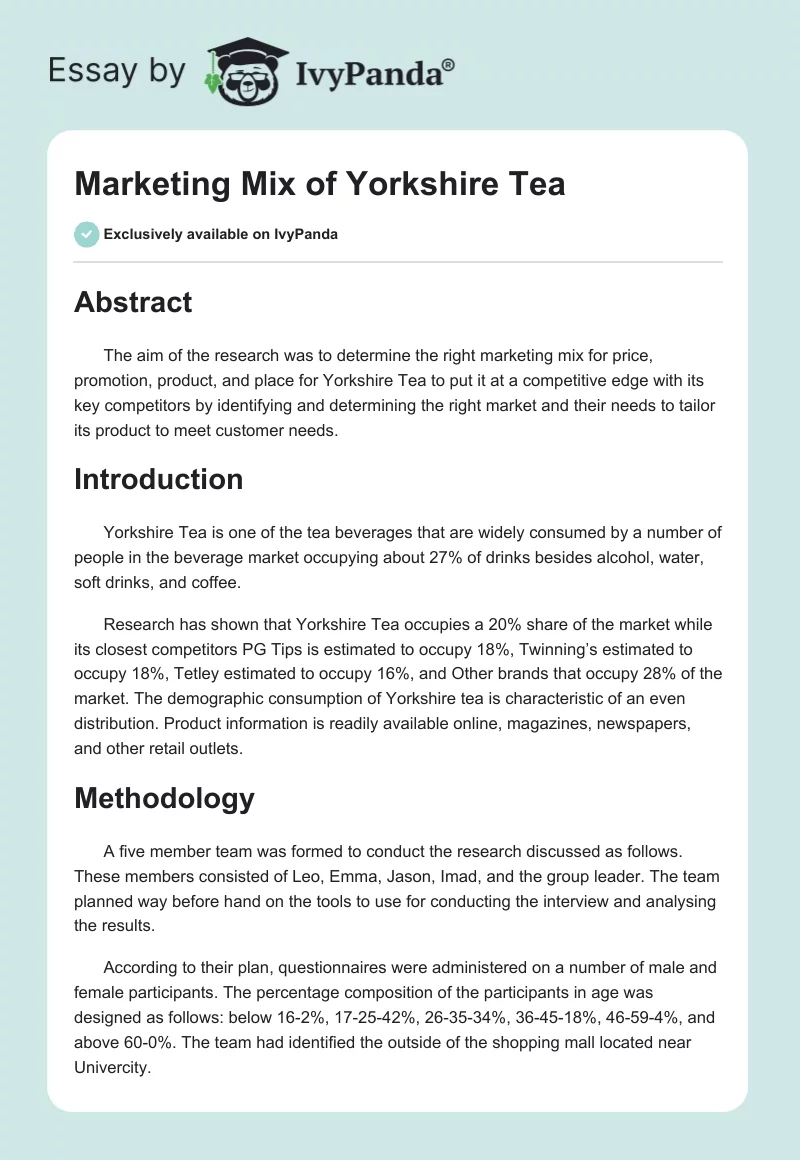 Marketing Mix of Yorkshire Tea. Page 1
