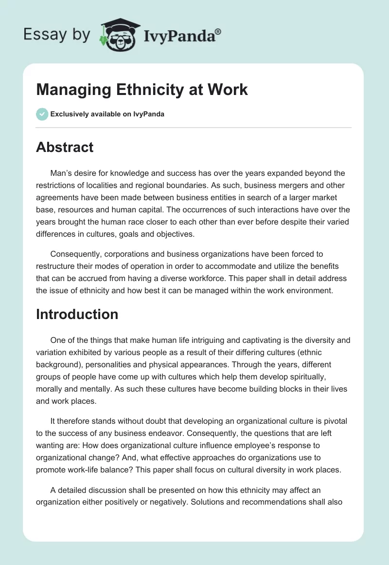 Managing Ethnicity at Work. Page 1