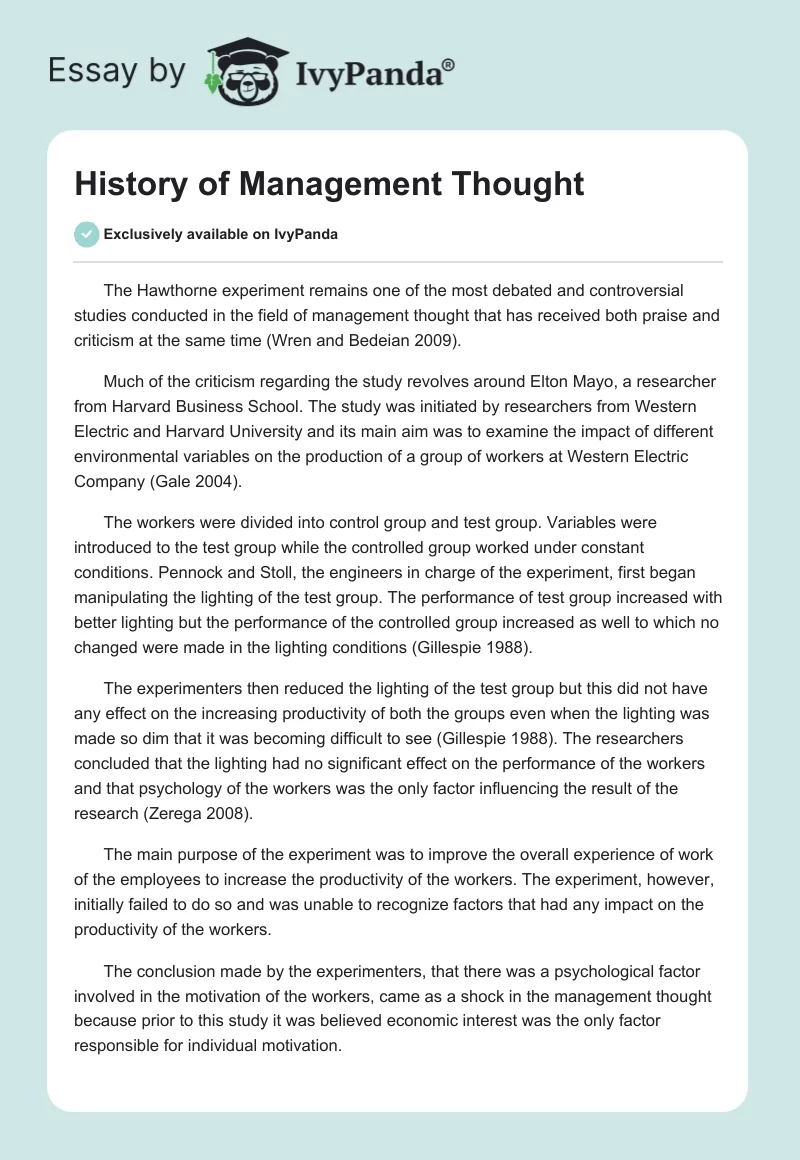 History of Management Thought. Page 1