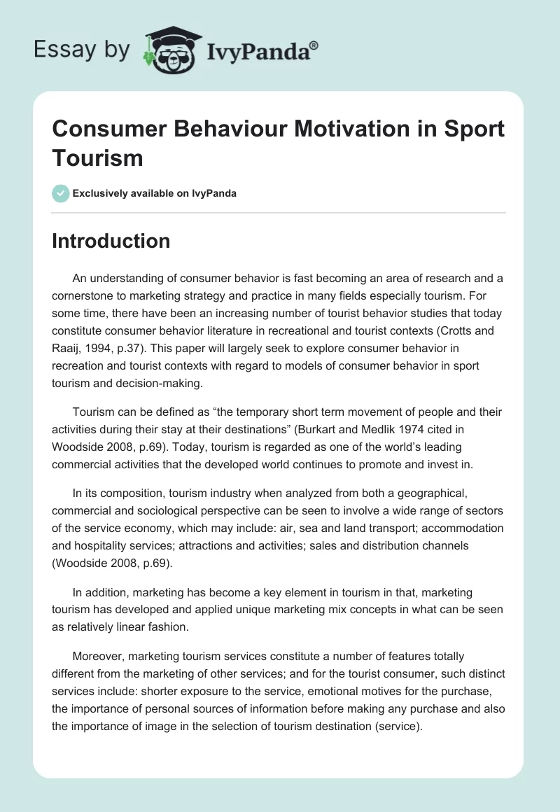 Consumer Behaviour Motivation in Sport Tourism. Page 1