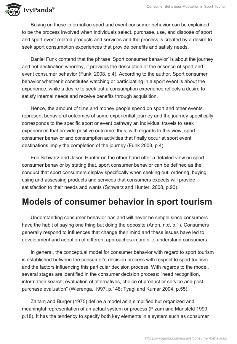 Consumer Behaviour Motivation in Sport Tourism. Page 3