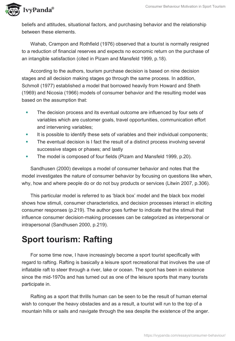 Consumer Behaviour Motivation in Sport Tourism. Page 4