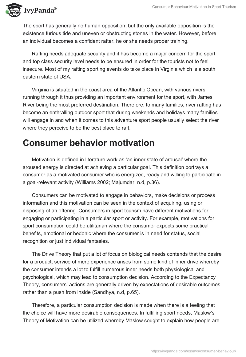 Consumer Behaviour Motivation in Sport Tourism. Page 5