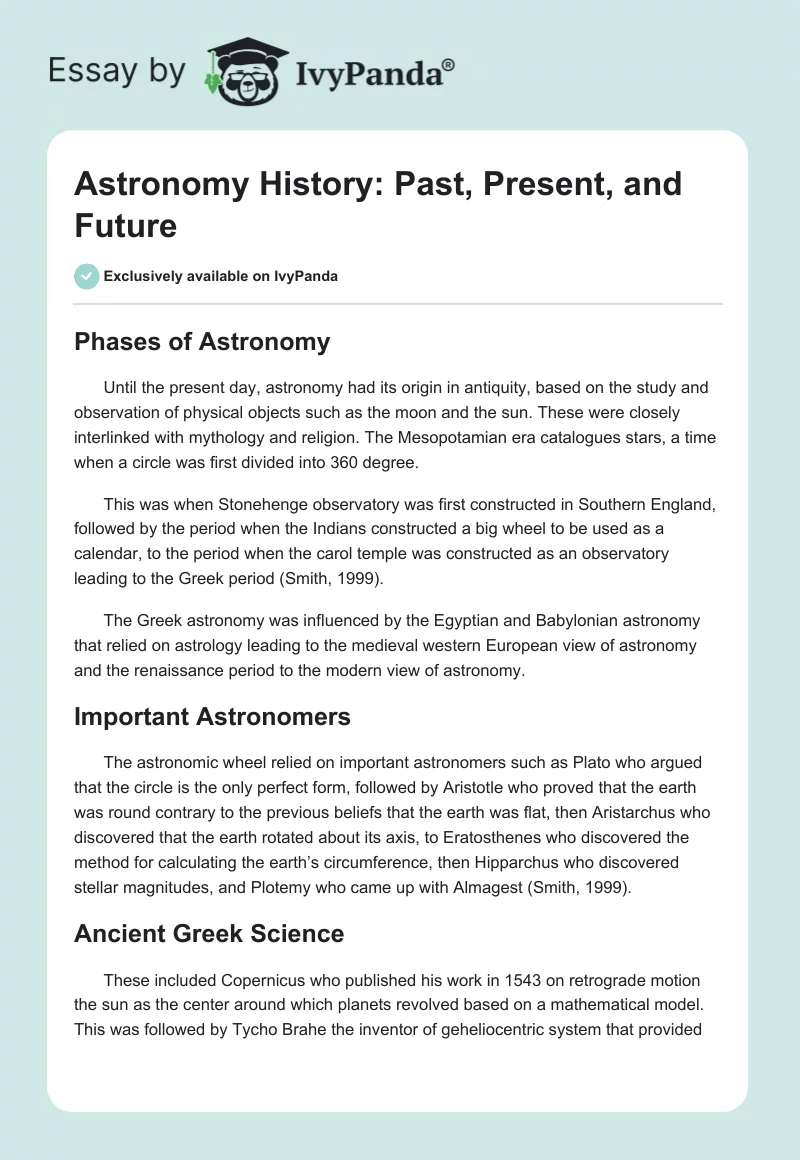 Astronomy History: Past, Present, and Future. Page 1
