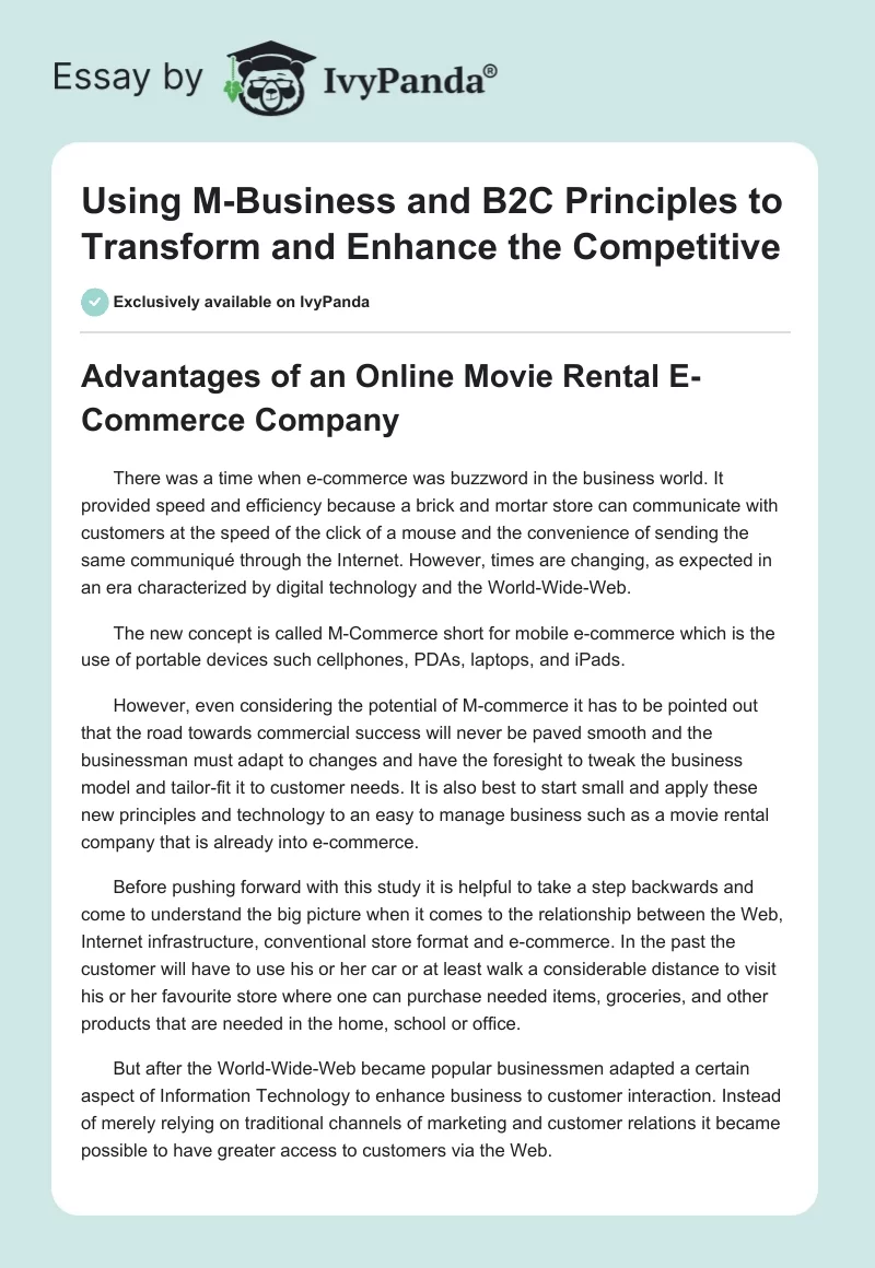 Using M-Business and B2C Principles to Transform and Enhance the Competitive. Page 1