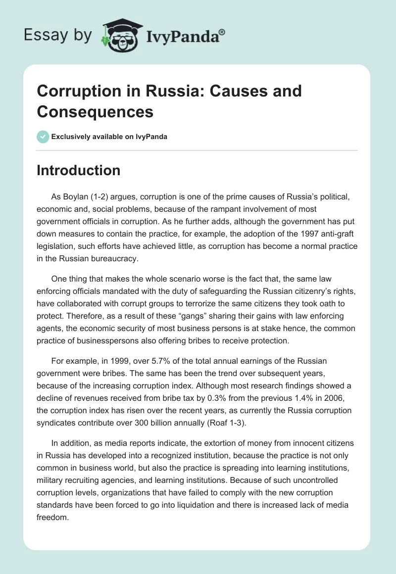 Corruption in Russia: Causes and Consequences. Page 1