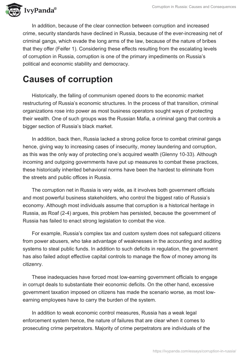 Corruption in Russia: Causes and Consequences. Page 2