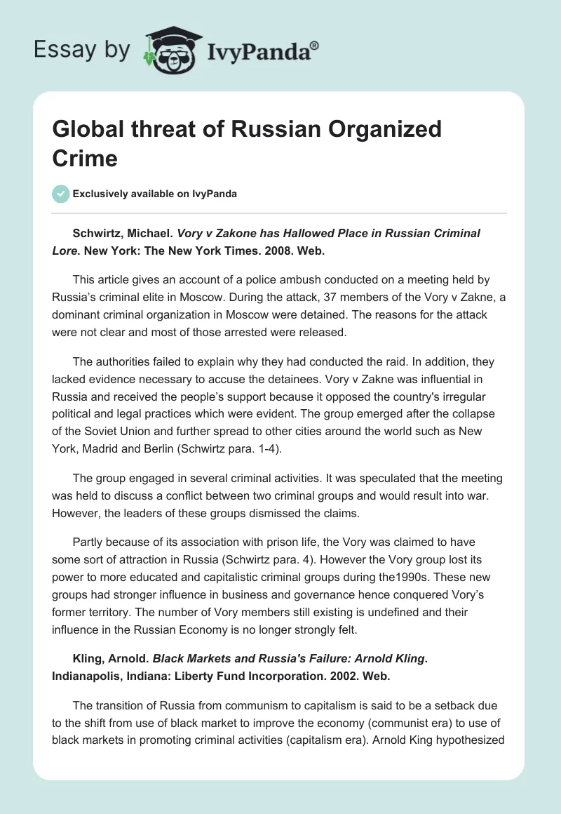 Global Threat of Russian Organized Crime. Page 1