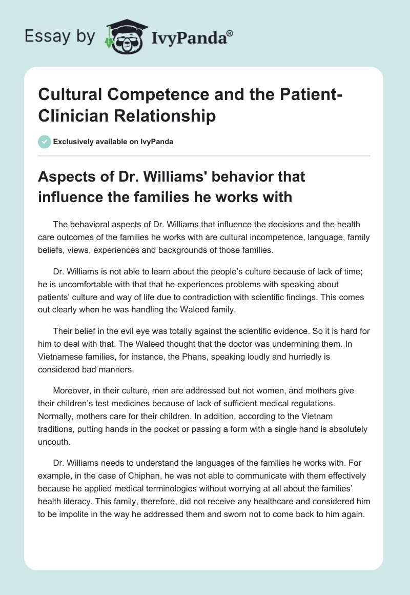 Cultural Competence and the Patient-Clinician Relationship. Page 1
