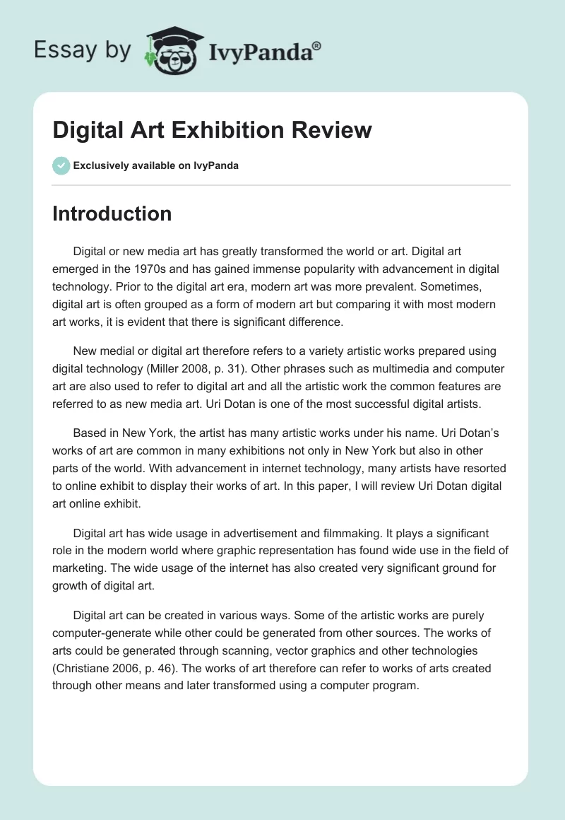 Digital Art Exhibition Review. Page 1