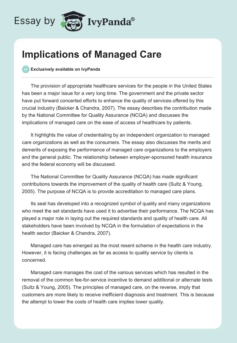 Implications of Managed Care. Page 1
