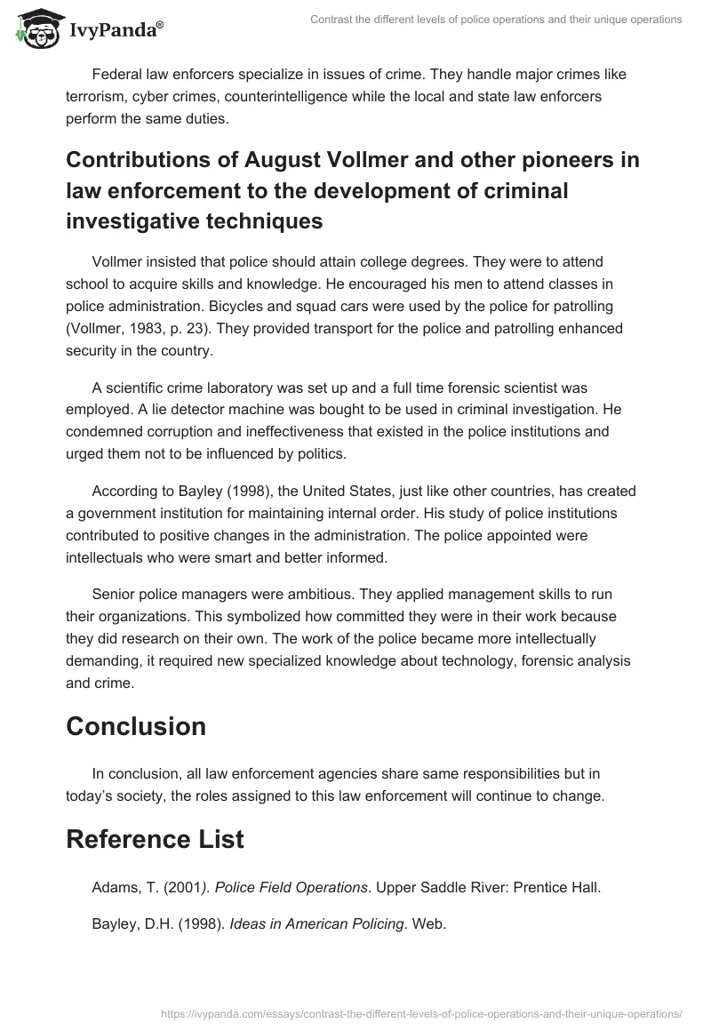 Contrast the Different Levels of Police Operations and Their Unique Operations. Page 2