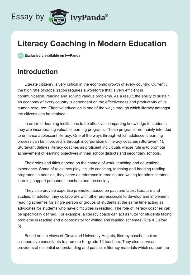 Literacy Coaching in Modern Education. Page 1