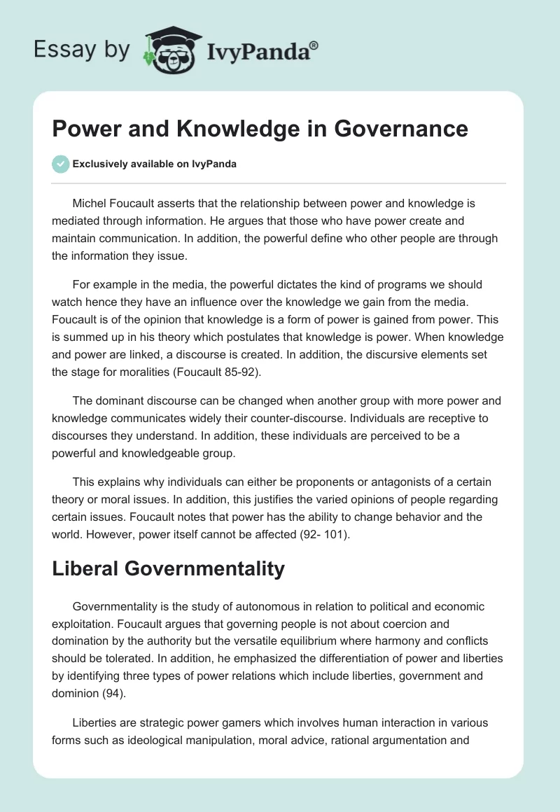 Power and Knowledge in Governance. Page 1