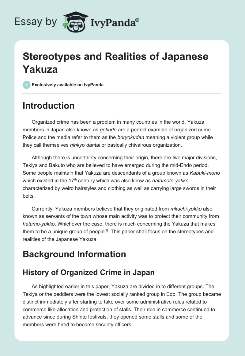 Stereotypes and Realities of Japanese Yakuza. Page 1
