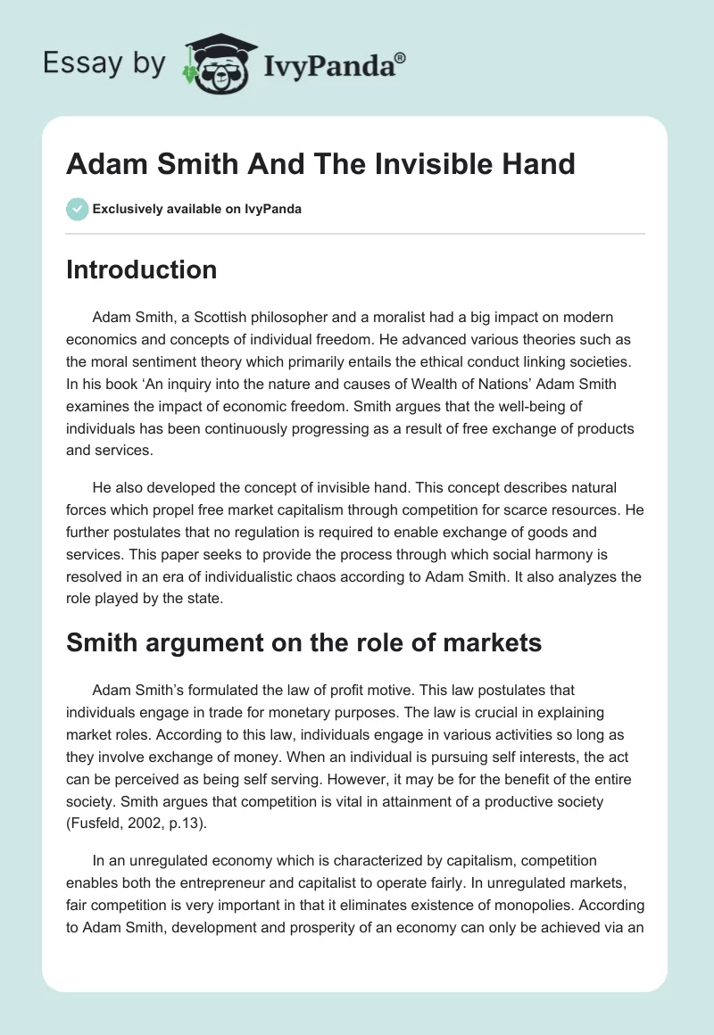 Adam Smith And The Invisible Hand. Page 1