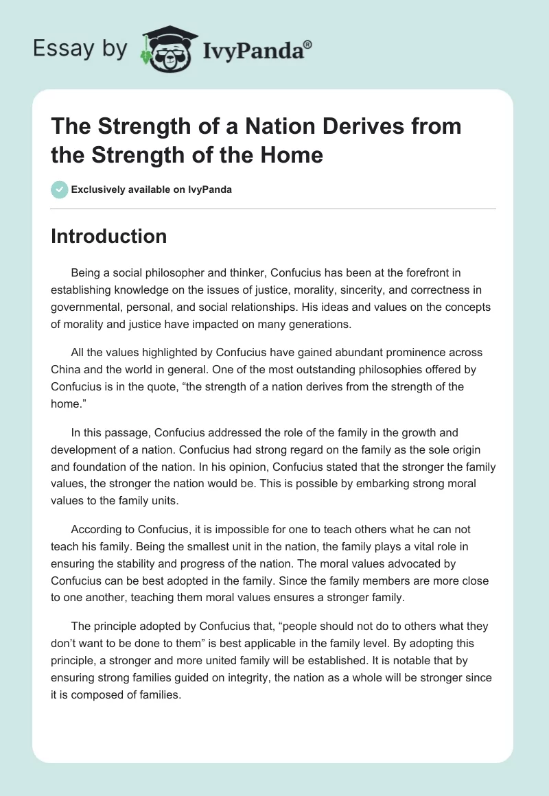 The Strength of a Nation Derives From the Strength of the Home. Page 1