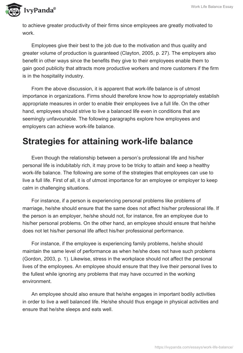 Work Life Balance Essay. Page 2