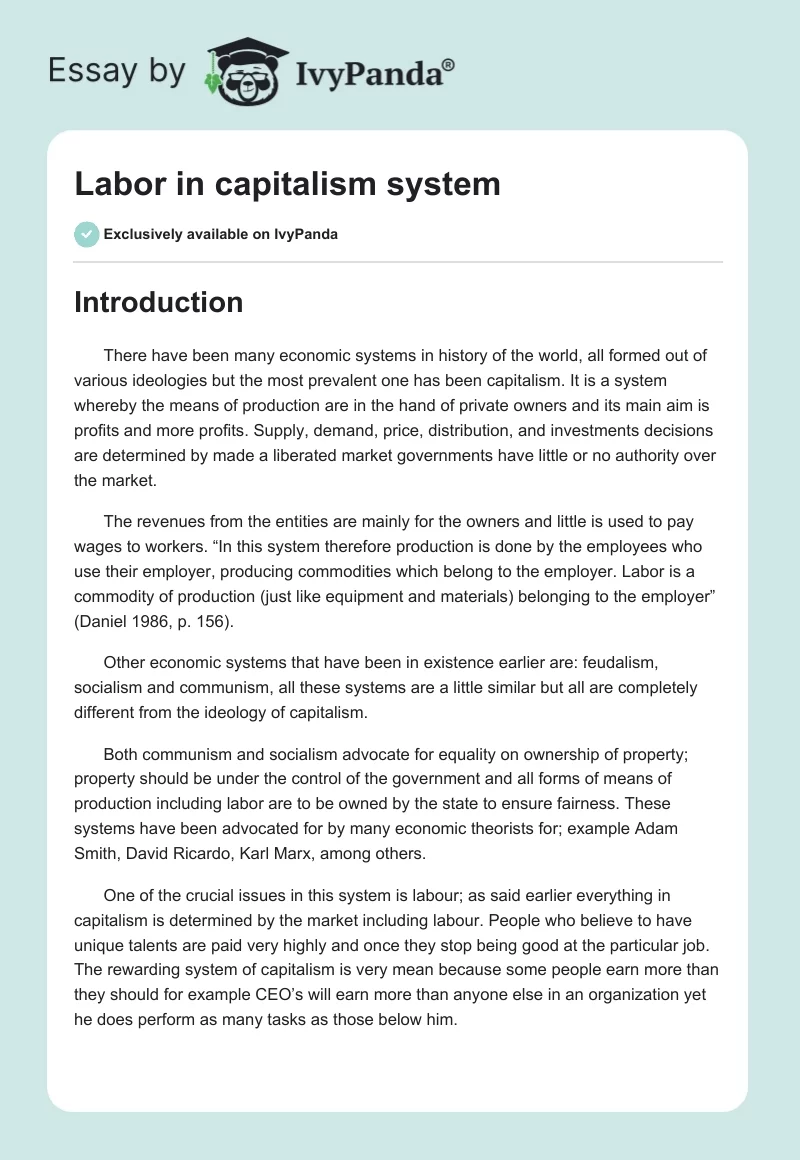 Labor in Capitalism System. Page 1