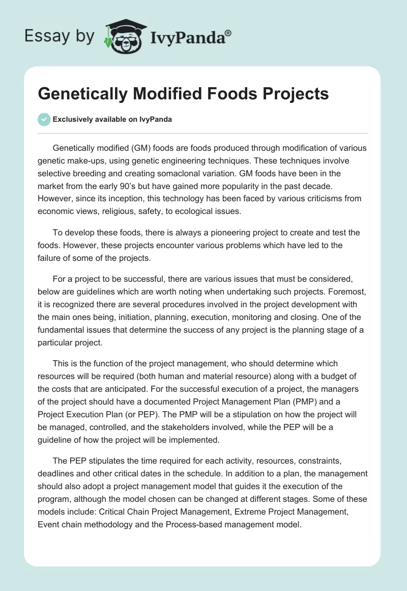 Genetically Modified Foods Projects. Page 1
