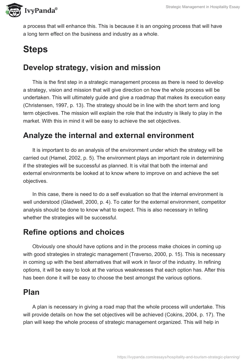 Strategic Management in Hospitality Essay. Page 2