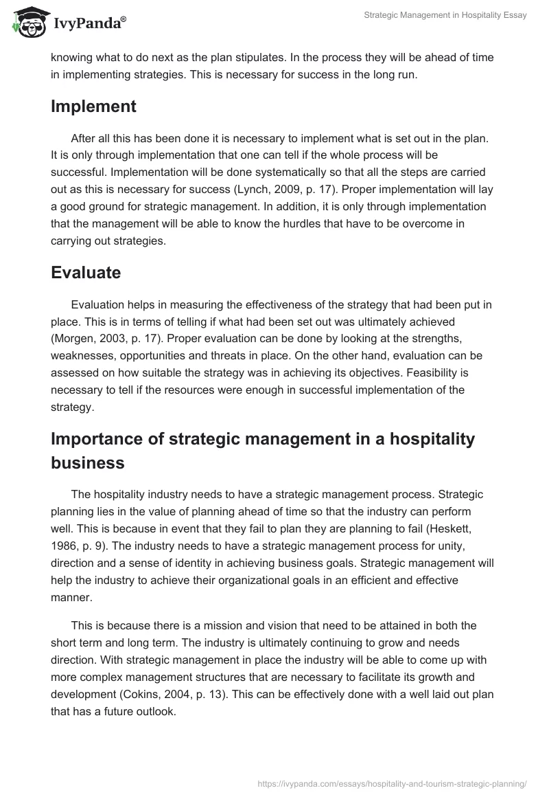 Strategic Management in Hospitality Essay. Page 3
