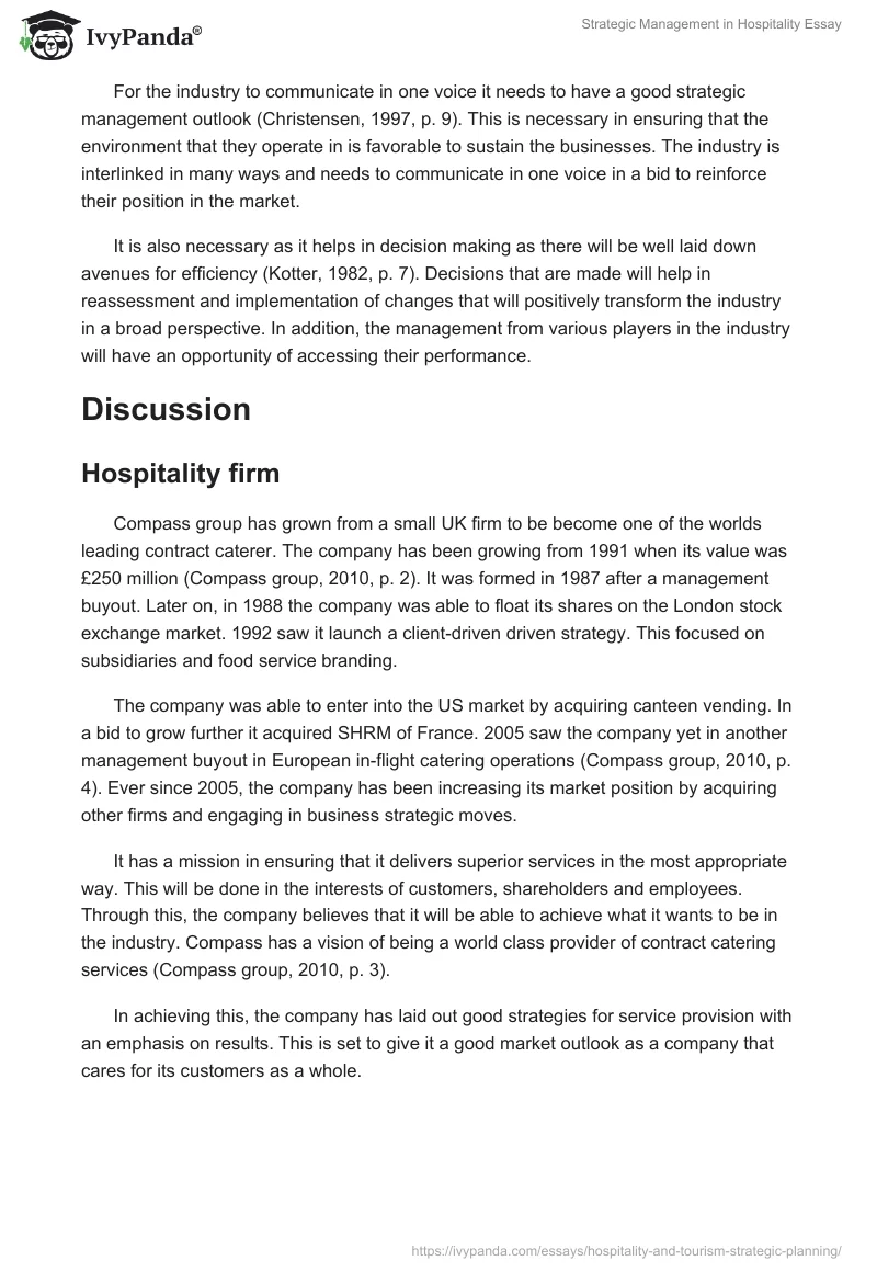 Strategic Management in Hospitality Essay. Page 4