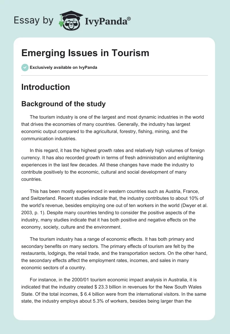 Emerging Issues in Tourism. Page 1