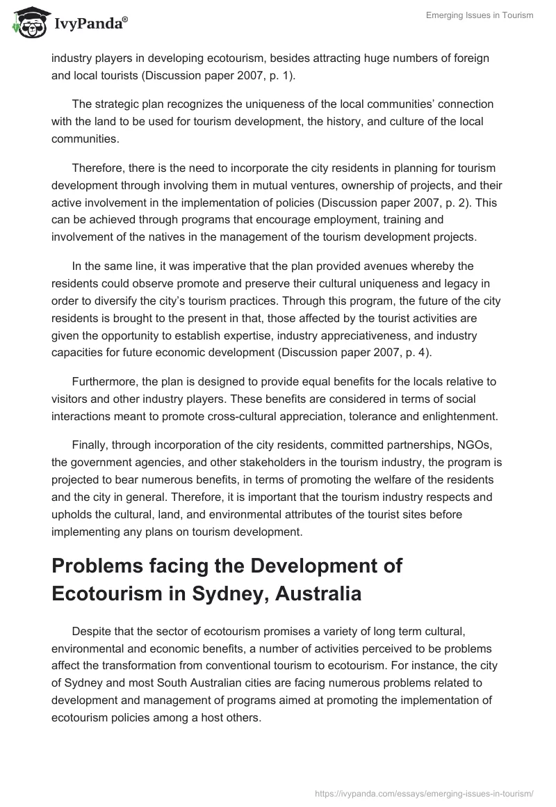 Emerging Issues in Tourism. Page 5