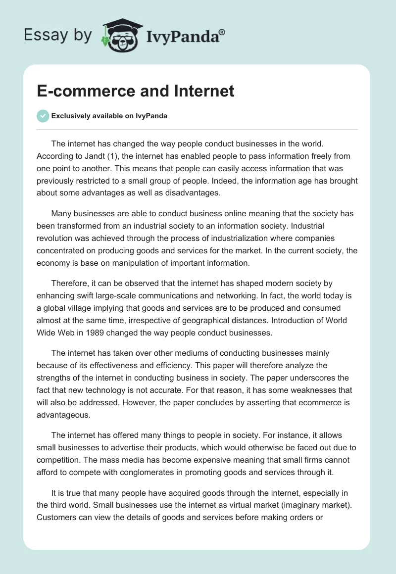 E-Commerce and Internet. Page 1