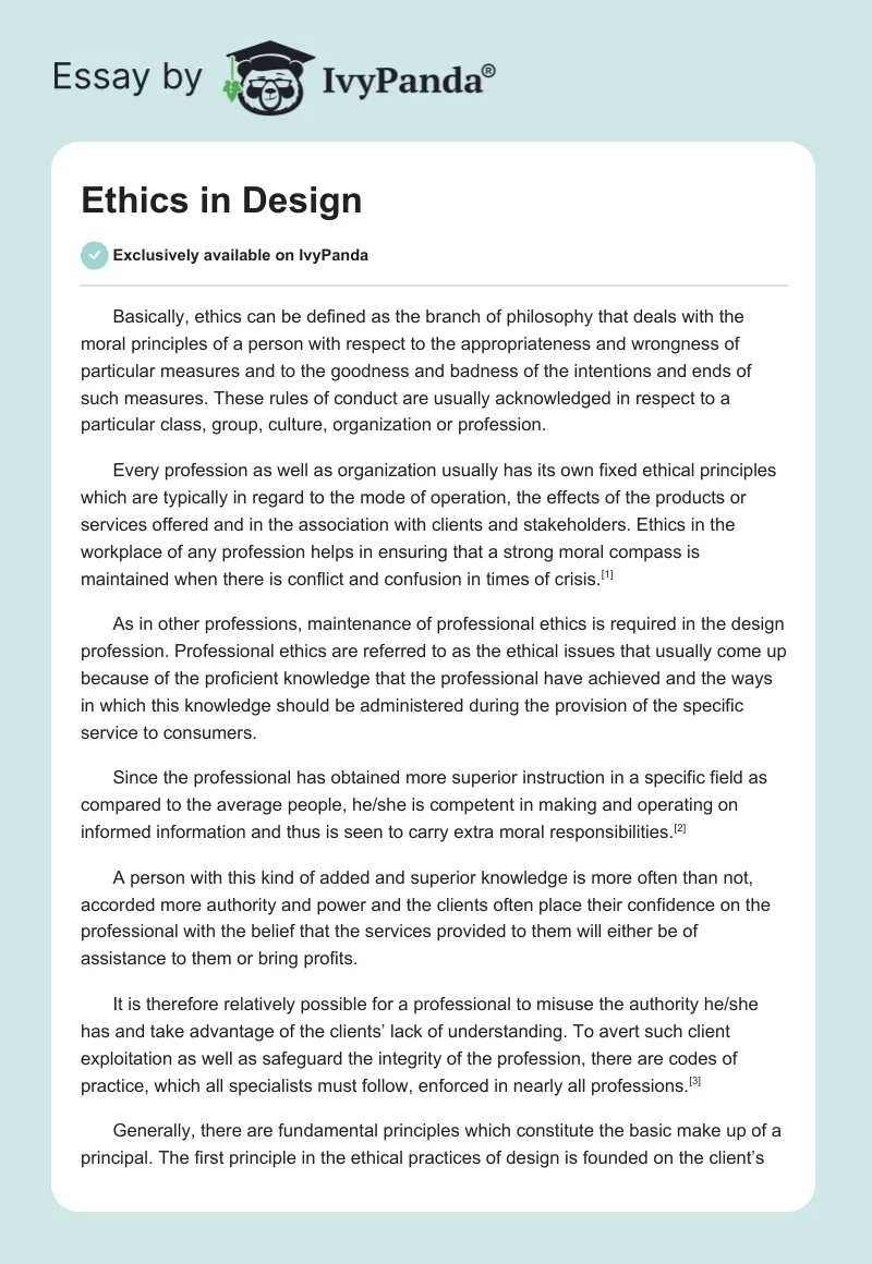 Ethics in Design. Page 1