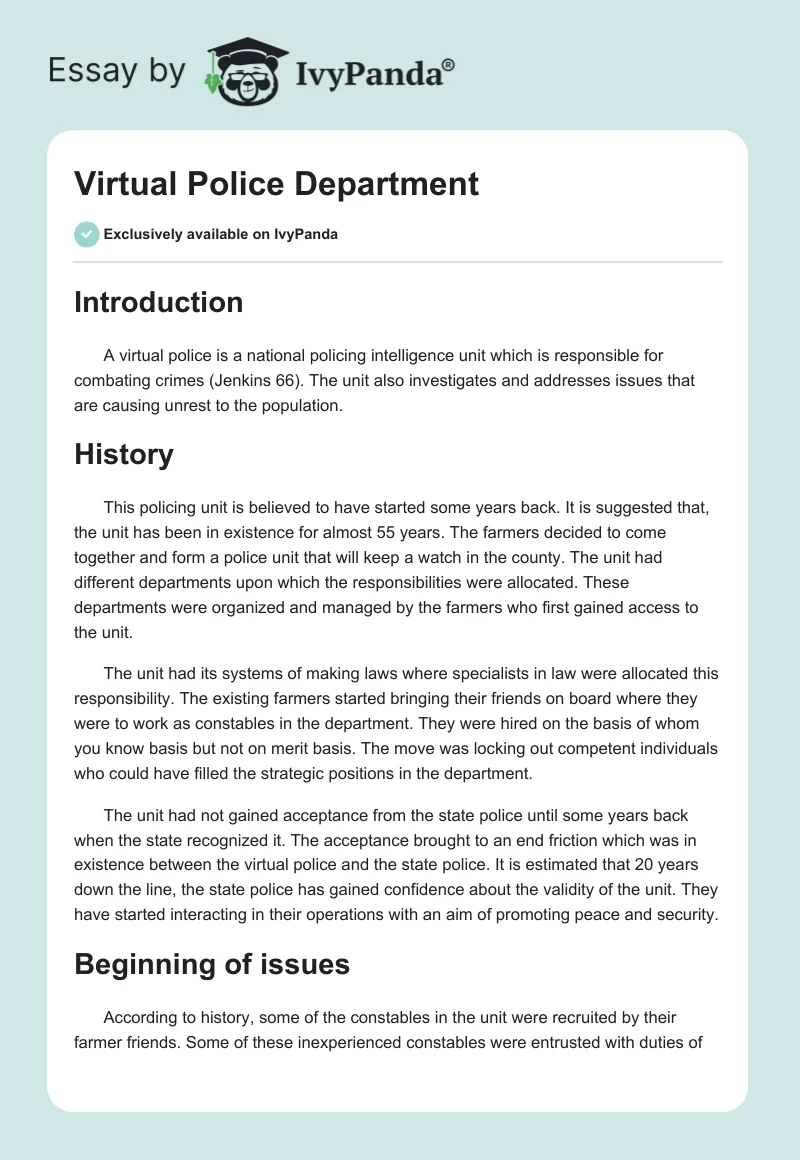 Virtual Police Department. Page 1