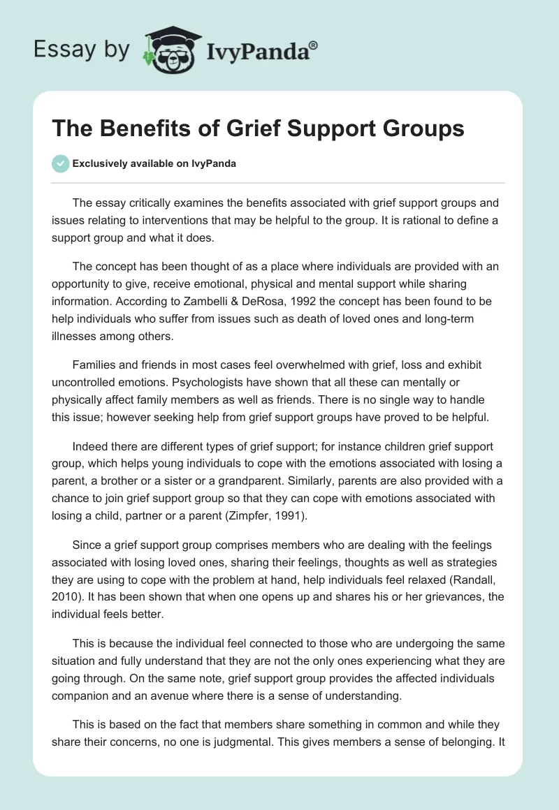 The Benefits of Grief Support Groups. Page 1