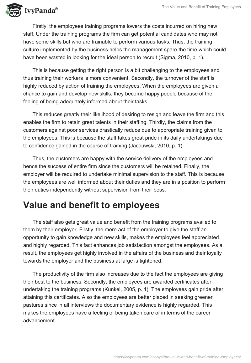 The Value and Benefit of Training Employees. Page 2