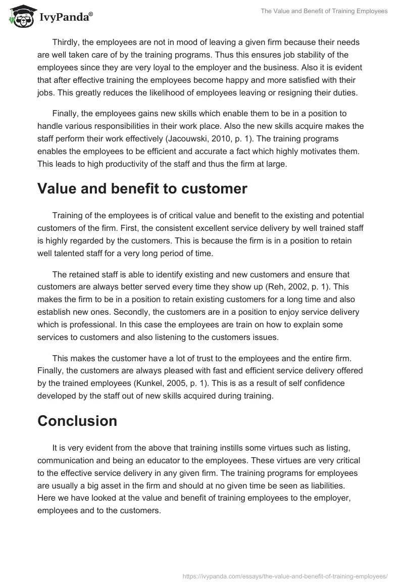The Value and Benefit of Training Employees. Page 3