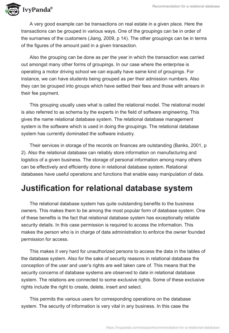 Recommendation for a relational database. Page 2