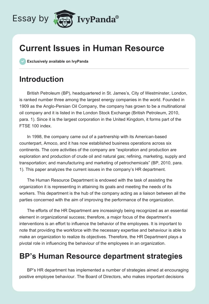 Current Issues in Human Resource. Page 1