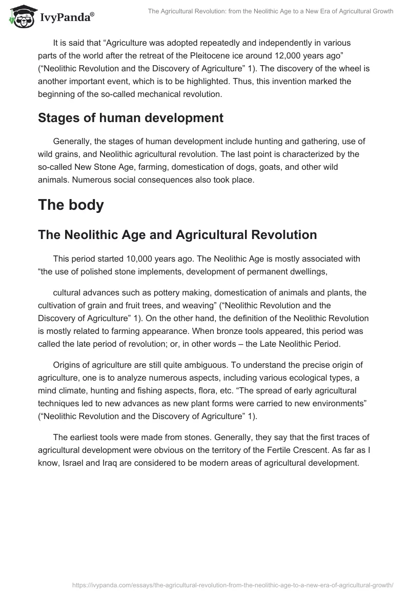 The Agricultural Revolution: From the Neolithic Age to a New Era of Agricultural Growth. Page 2
