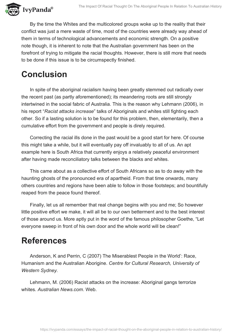 The Impact of Racial Thought on the Aboriginal People in Relation to Australian History. Page 4