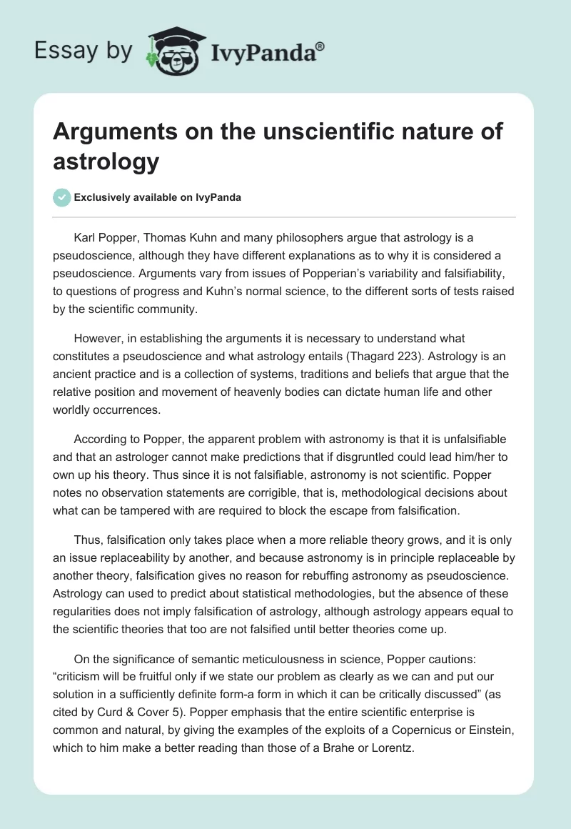 Arguments on the unscientific nature of astrology. Page 1