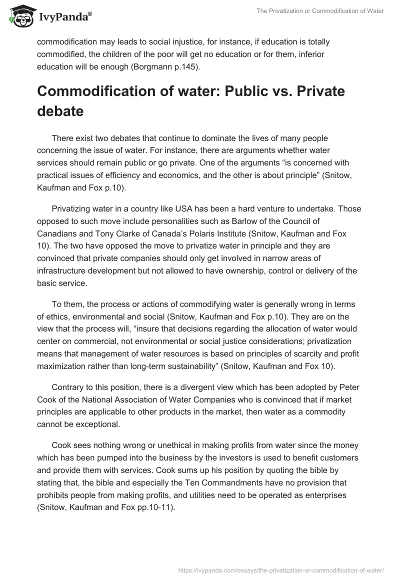 The Privatization or Commodification of Water. Page 3